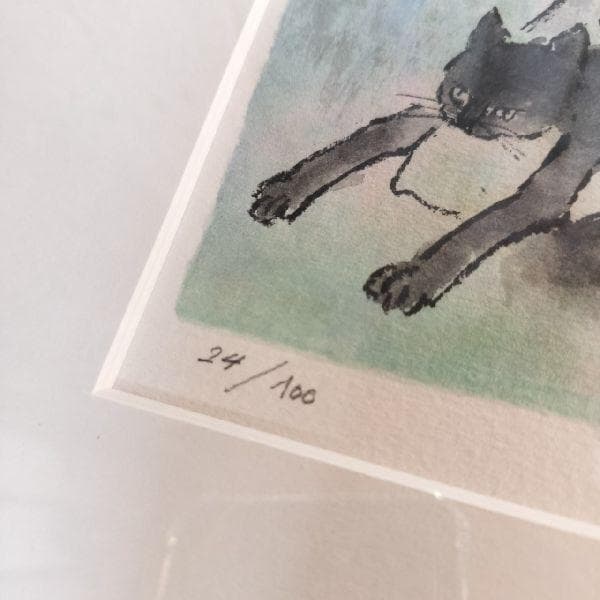 画家 絵本作家 荻太郎 画伯 作 少女と黒猫 24/100部 限定 リトグラフ