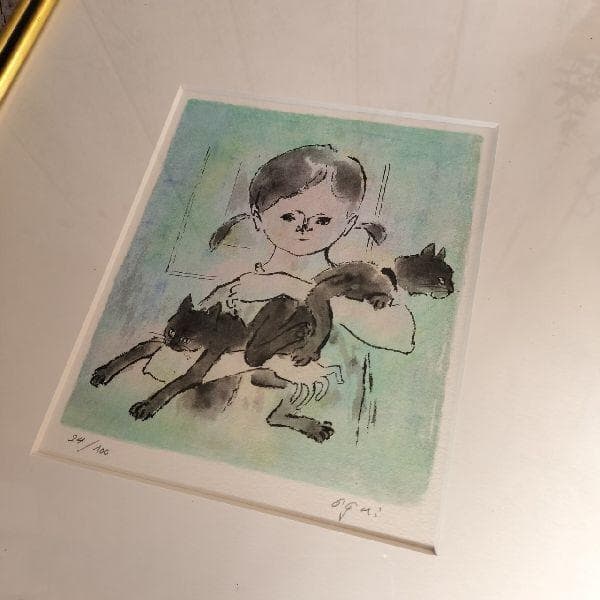 画家 絵本作家 荻太郎 画伯 作 少女と黒猫 24 100部 限定 リトグラフ