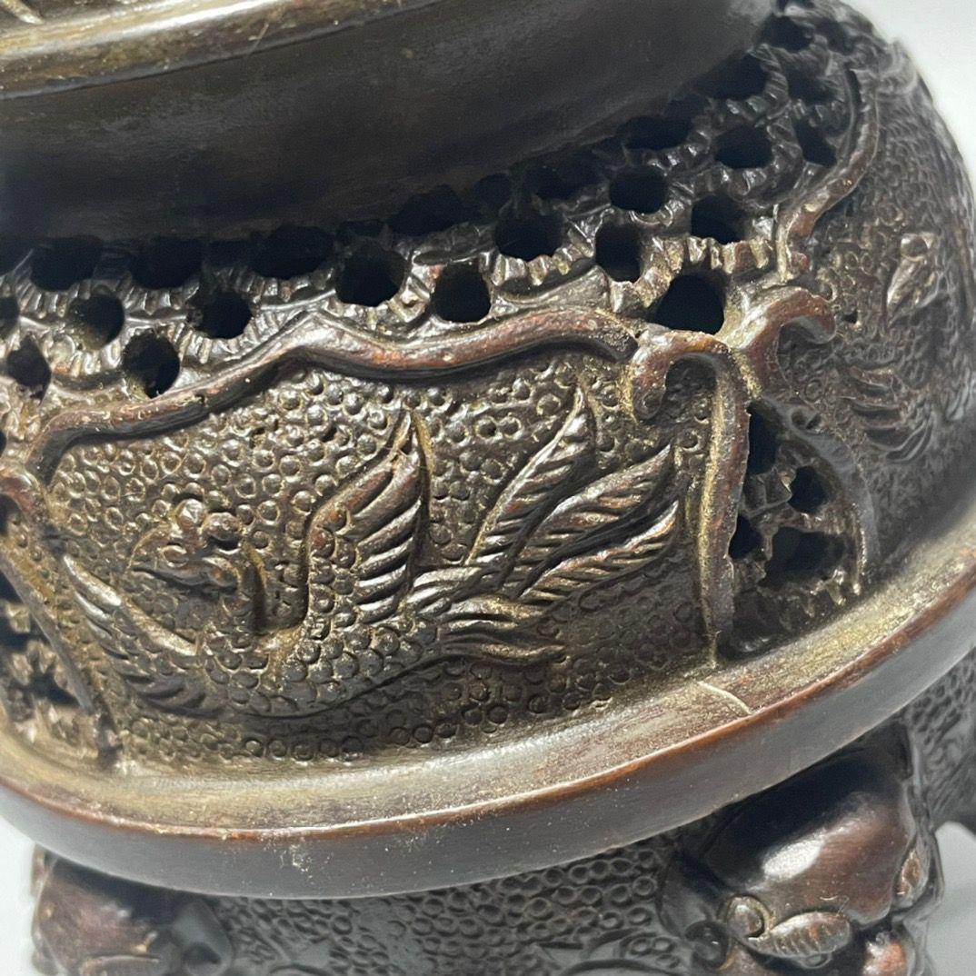 銅 細工 茶道具 香道具 五足帝王炉 鳳凰盤香炉 工芸品 美術品 置物