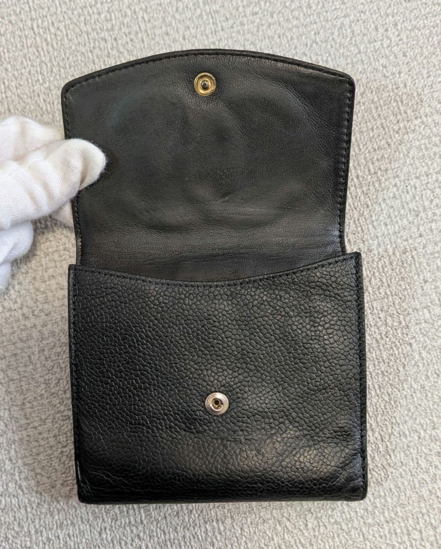 シャネル　デカココ　Wホック折り財布　黒　キャビアスキン　チェーン　ウォレット