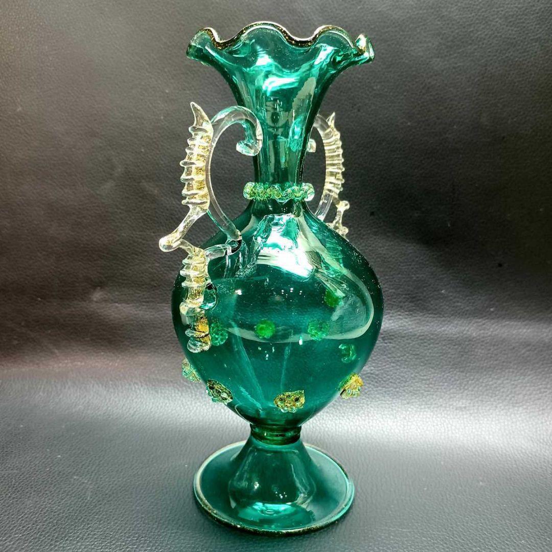 MURANO GLASS ムラノ 銀彩 双耳 カラフル レース 花器 オブジェ MURANO