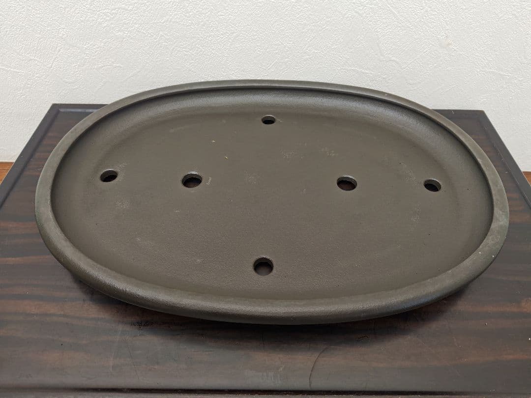 陶器製楕円形盆栽鉢 約47cm× 34cm×4.5cm　薄型・大型盆栽鉢