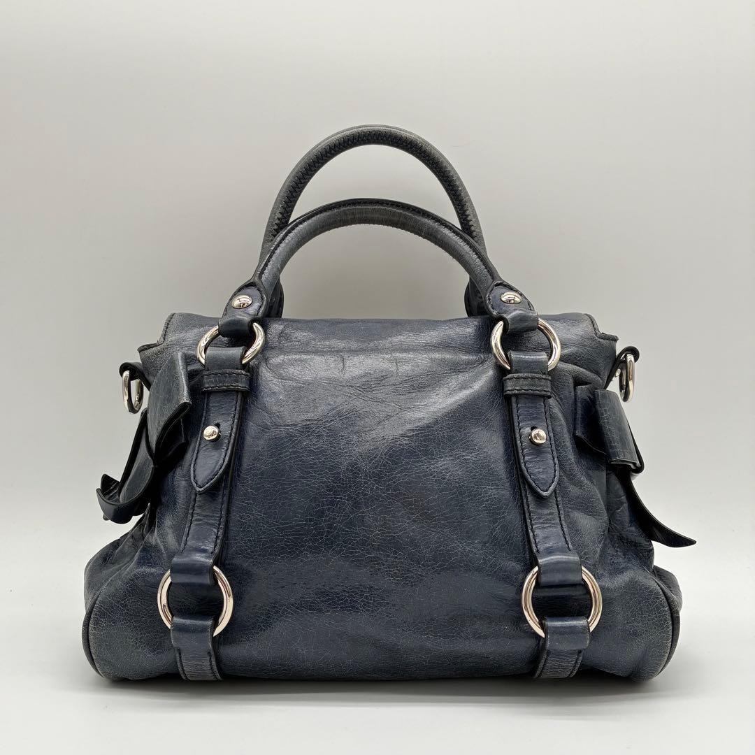 MIUMIU ミュウミュウ ハンドバッグ 2WAY ショルダー リボン ブルー