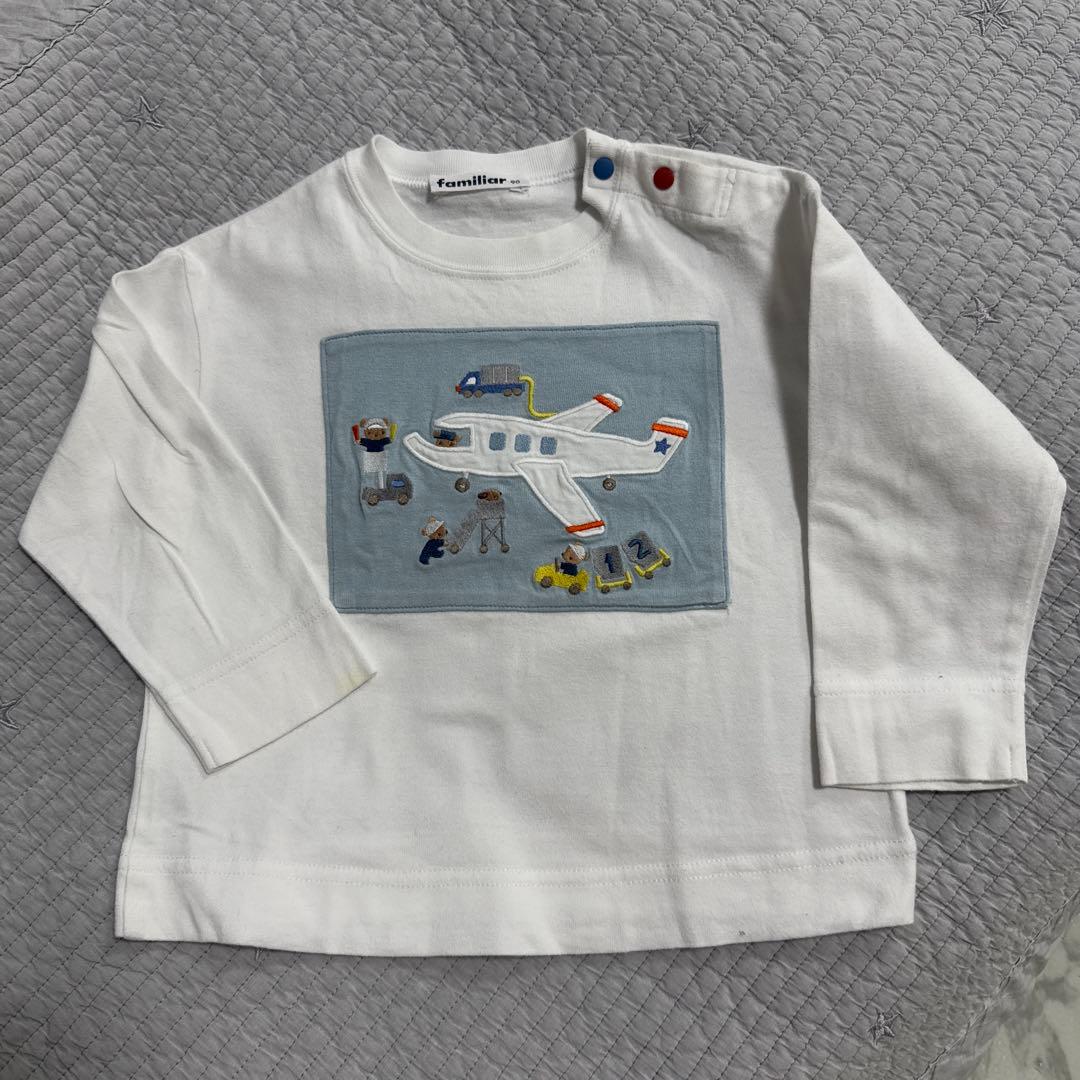 familiar ストライプ刺繍長袖Tシャツ 80 familiar ファミリア 長袖 車