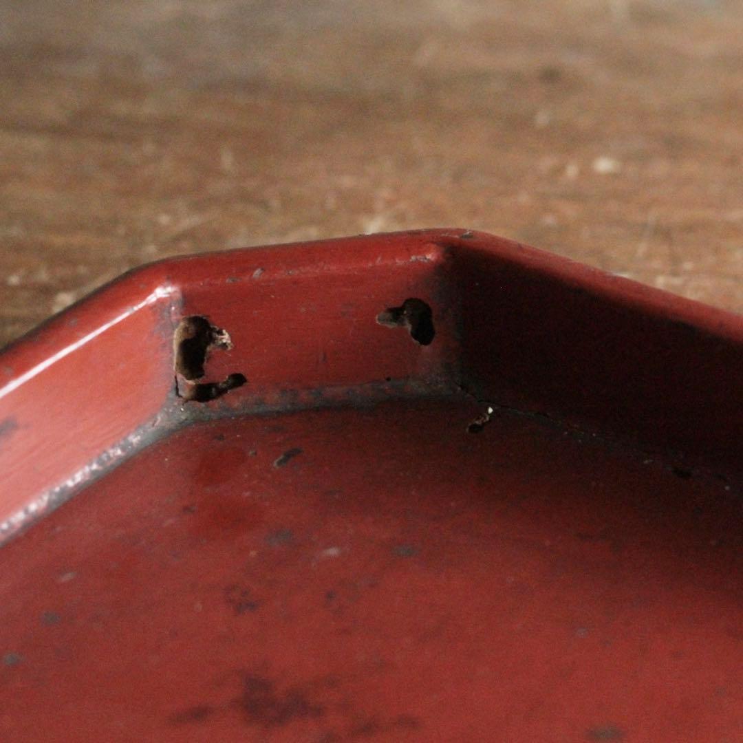 隅切 折敷 朱塗り 盆 No.3 古美術 古道具 アンティーク 折敷盆