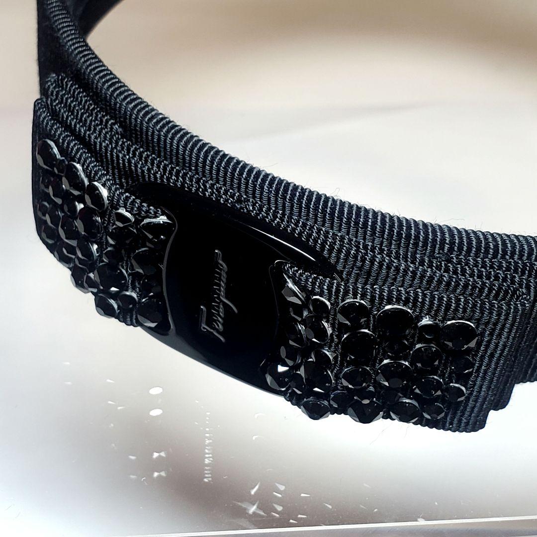 【箱つき☆極美品】フェラガモ ブラック×ブラックビジュー カチューシャH-008