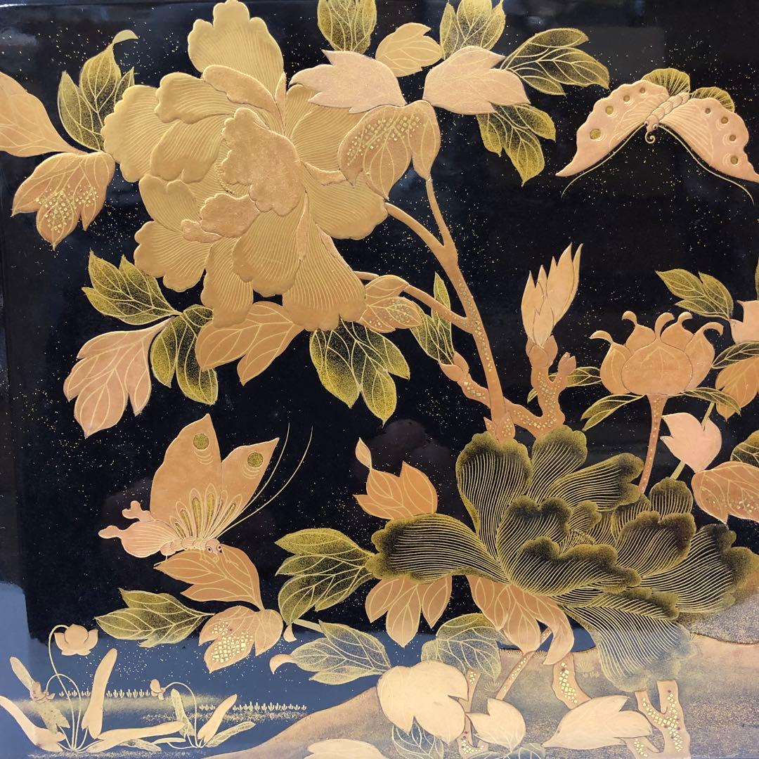 金蒔絵お重　漆器　木製　花鳥図柄　唐獅子図柄　五段重別蓋付き　共箱無