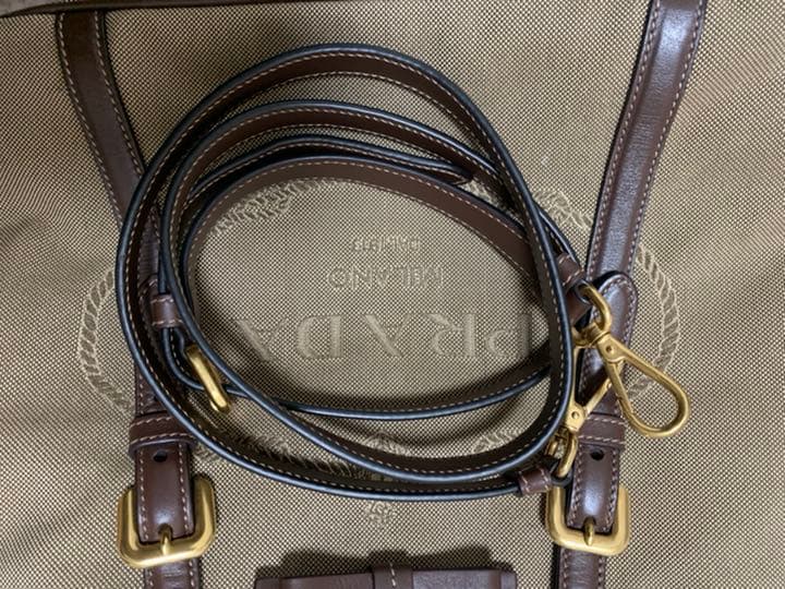 最終値下げ美品♪プラダ/2way/ハンドバッグ/ショルダー/ブラウン/キャンバス