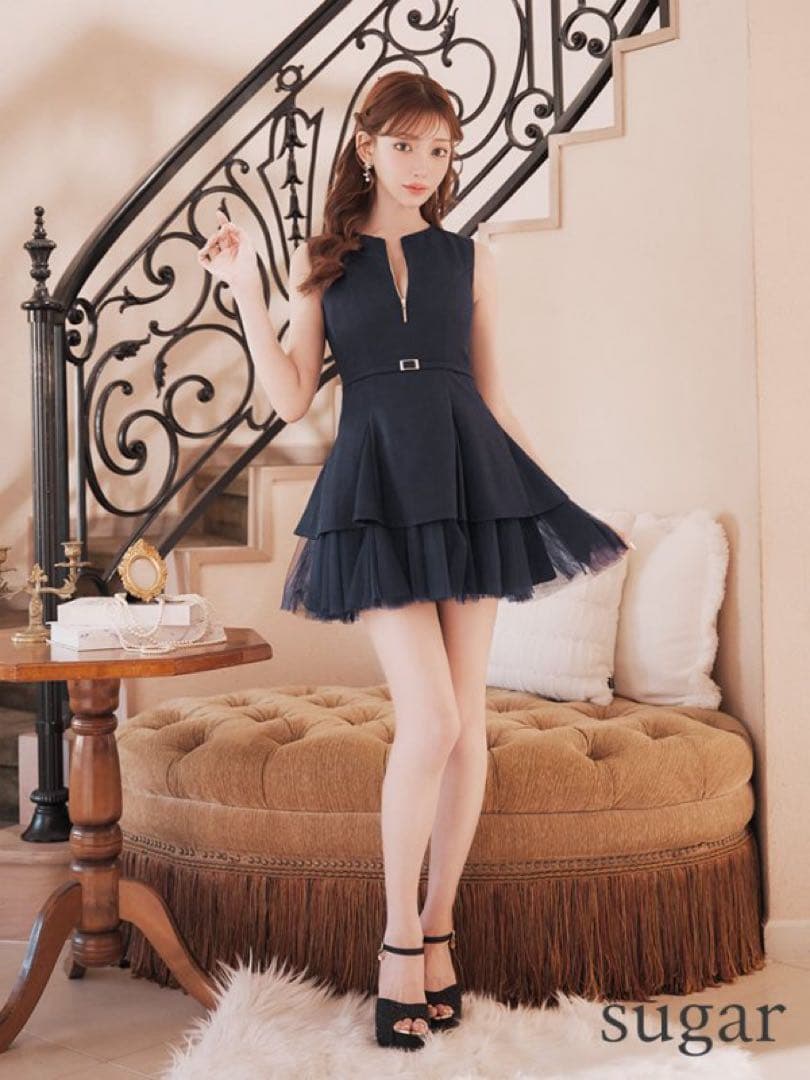 DEA robe de fleurs ネイビーフリルミニドレス