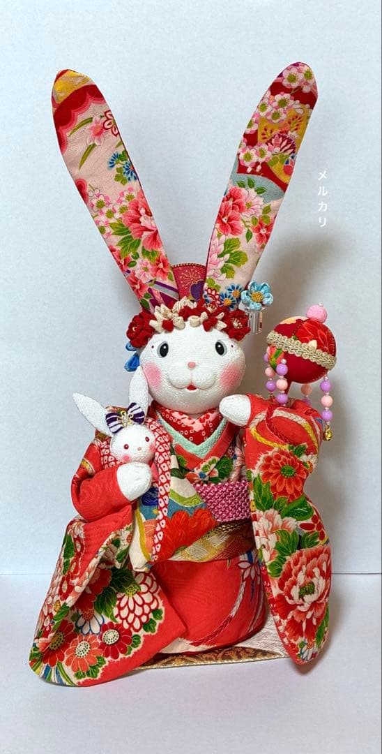 うさぎの創作人形】 ちりめん細工 縮緬細工 和雑貨 うさぎの置物