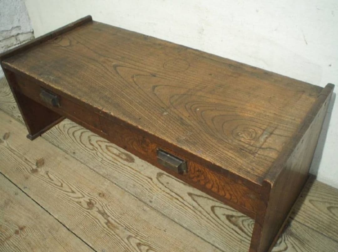 1053 アンティーク 欅の文机 ローテーブル 展示台 引き出し 古家具 レトロ