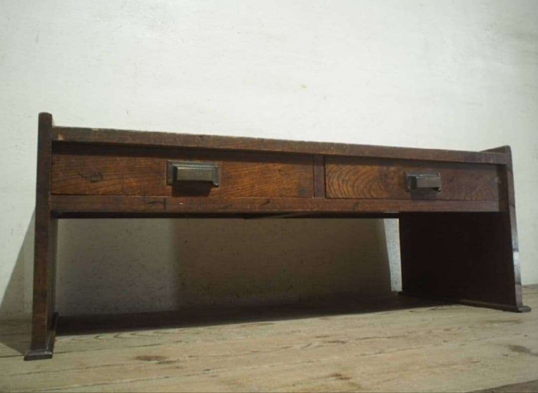 1053 アンティーク 欅の文机 ローテーブル 展示台 引き出し 古家具 レトロ