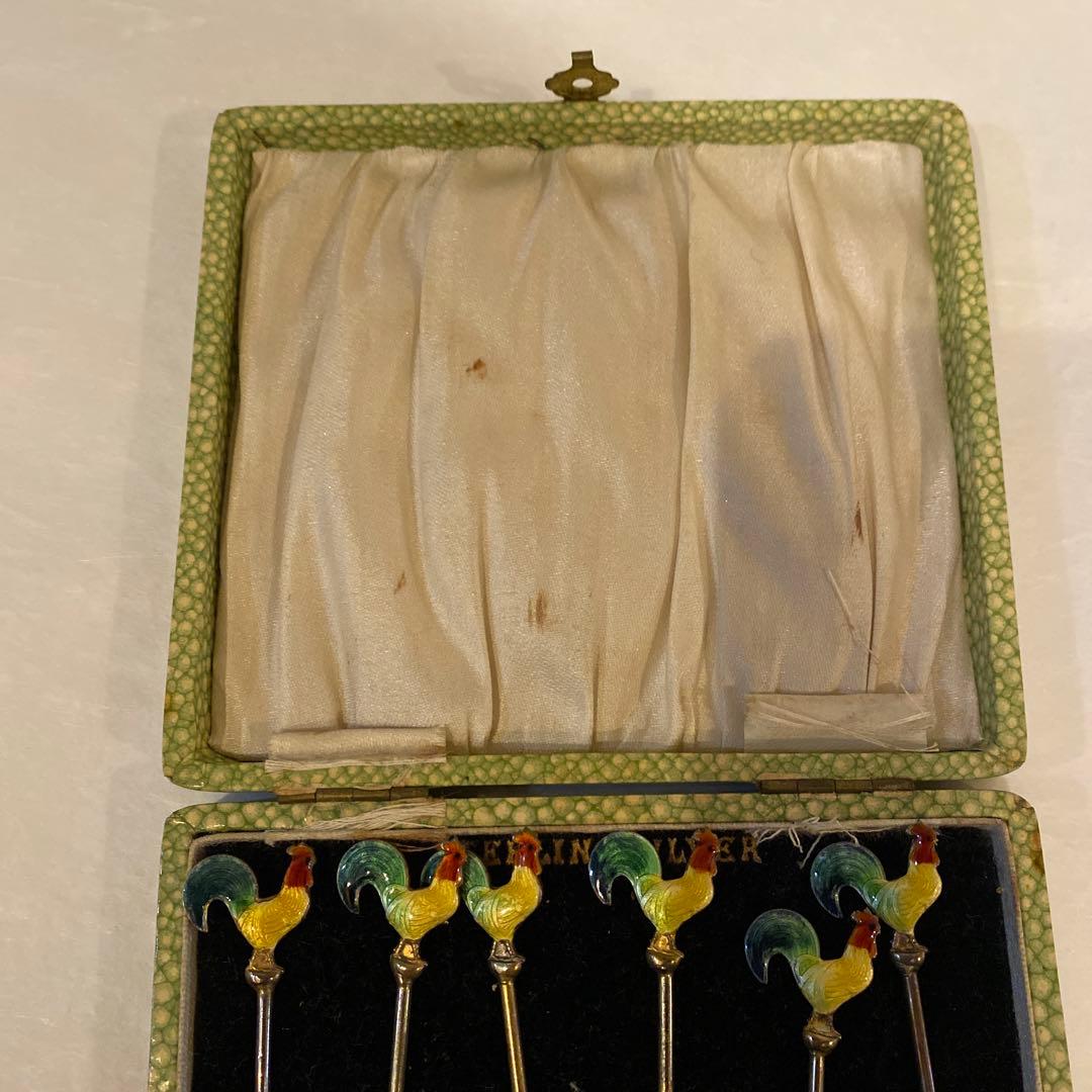 値下げ　スターリングシルバー 七宝焼　エナメル　鶏 フルーツピックオリーブピック