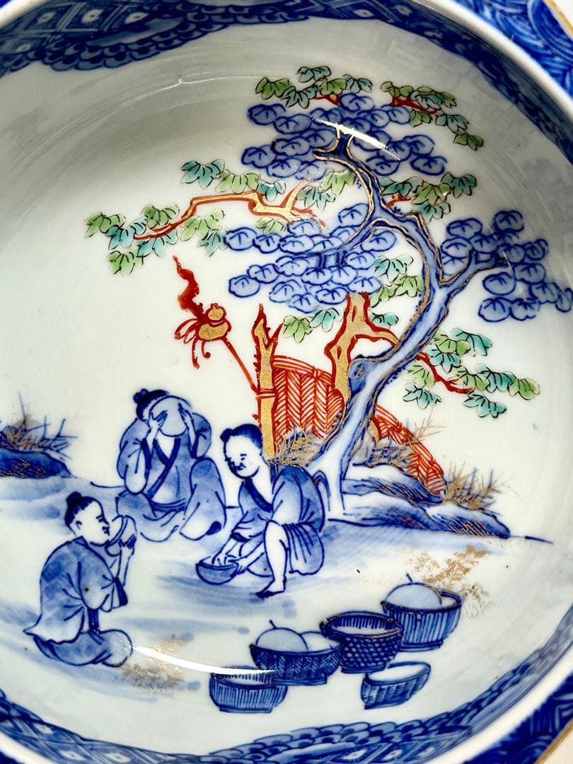 明治初期 山口伊右衛門 染錦面取鉢 伊万里 有田