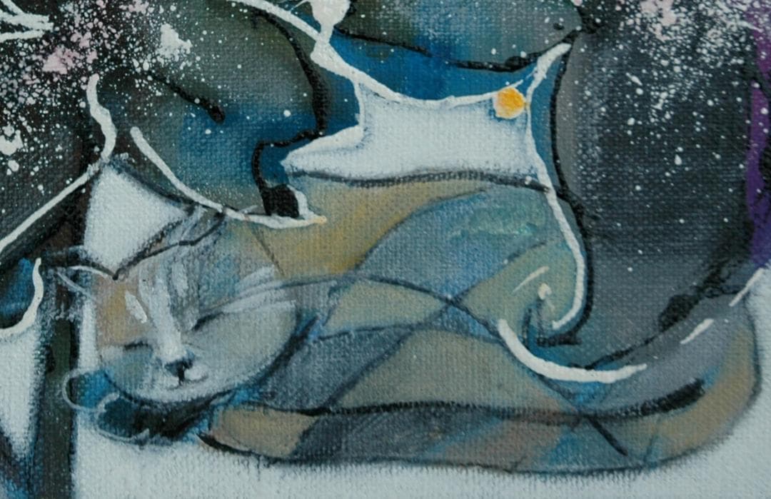 油絵 菅家令子 絵 絵画インテリア 額付(銀) F4-050620 子猫のお昼寝