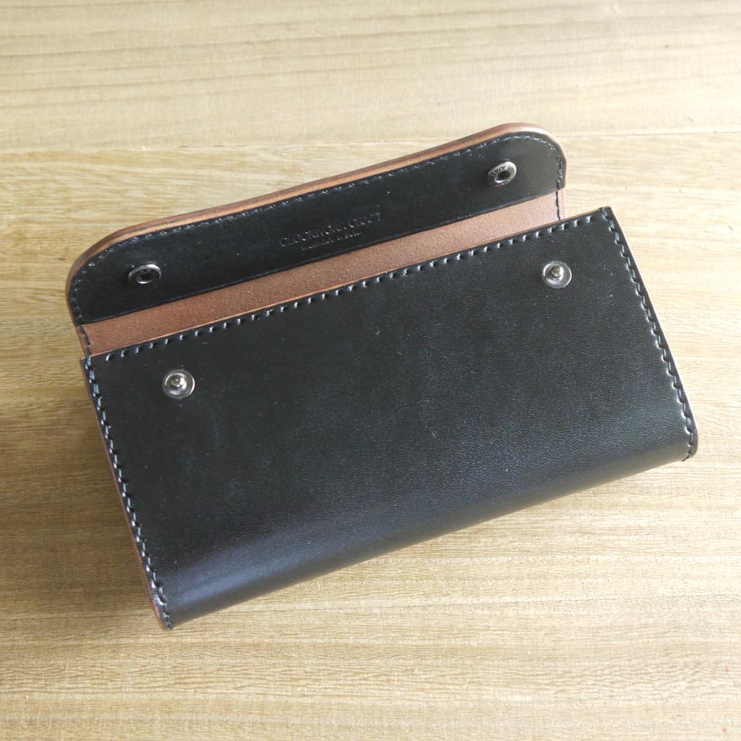 ヌメ革　栃木レザー　サドルレザー　赤タグ付き　ロングウォレット　三つ折り　黒