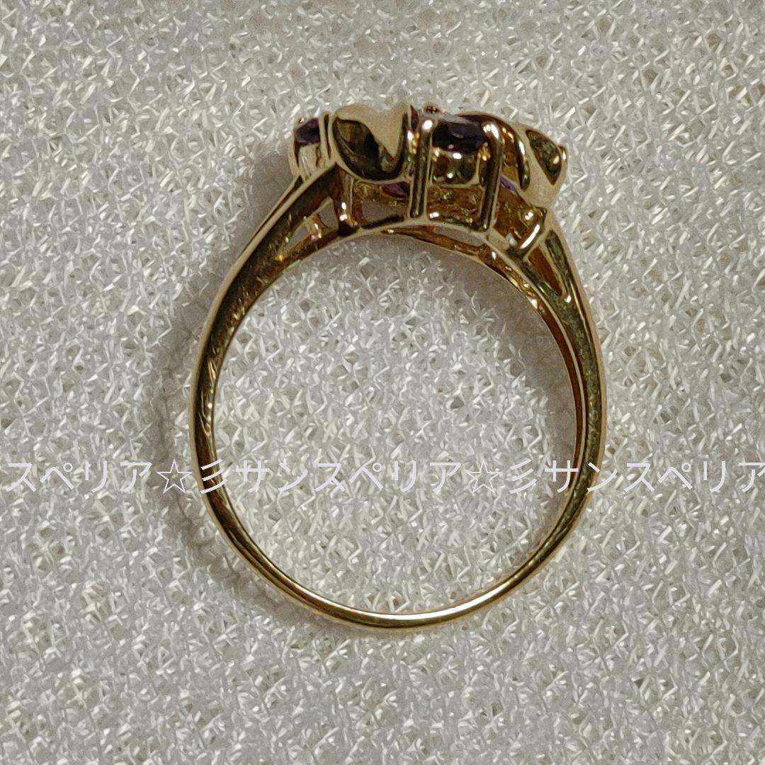 K14 アメジストとダイヤモンドのデザインリング