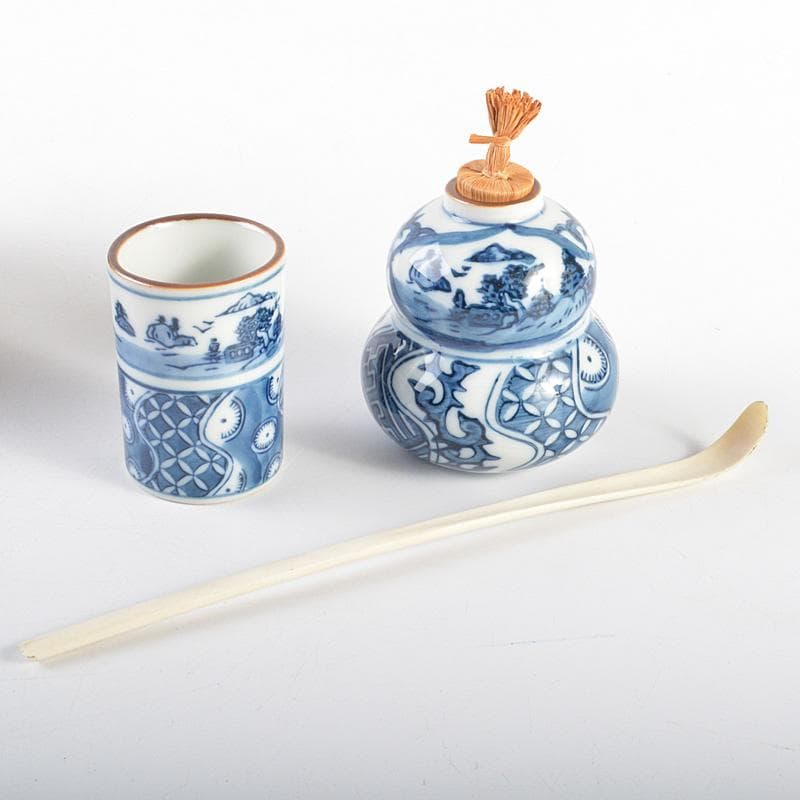 茶道具　漆塗　春慶塗茶箱　洞華作　茶碗　香合など　七点　一式　仕覆付　C6457