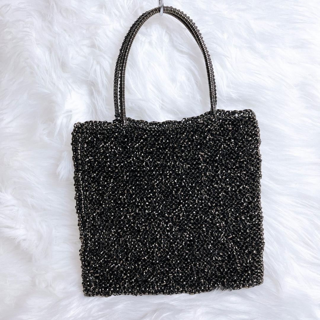 美品　アンテプリマ チャーム付き ワイヤーバッグ スクエア ブラック