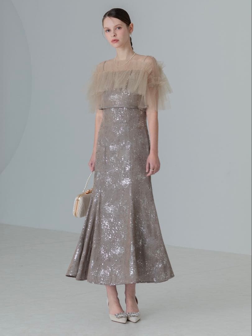 チュールフリルボレロペイントマーメイドワンピースドレス結婚式パーティー二次会