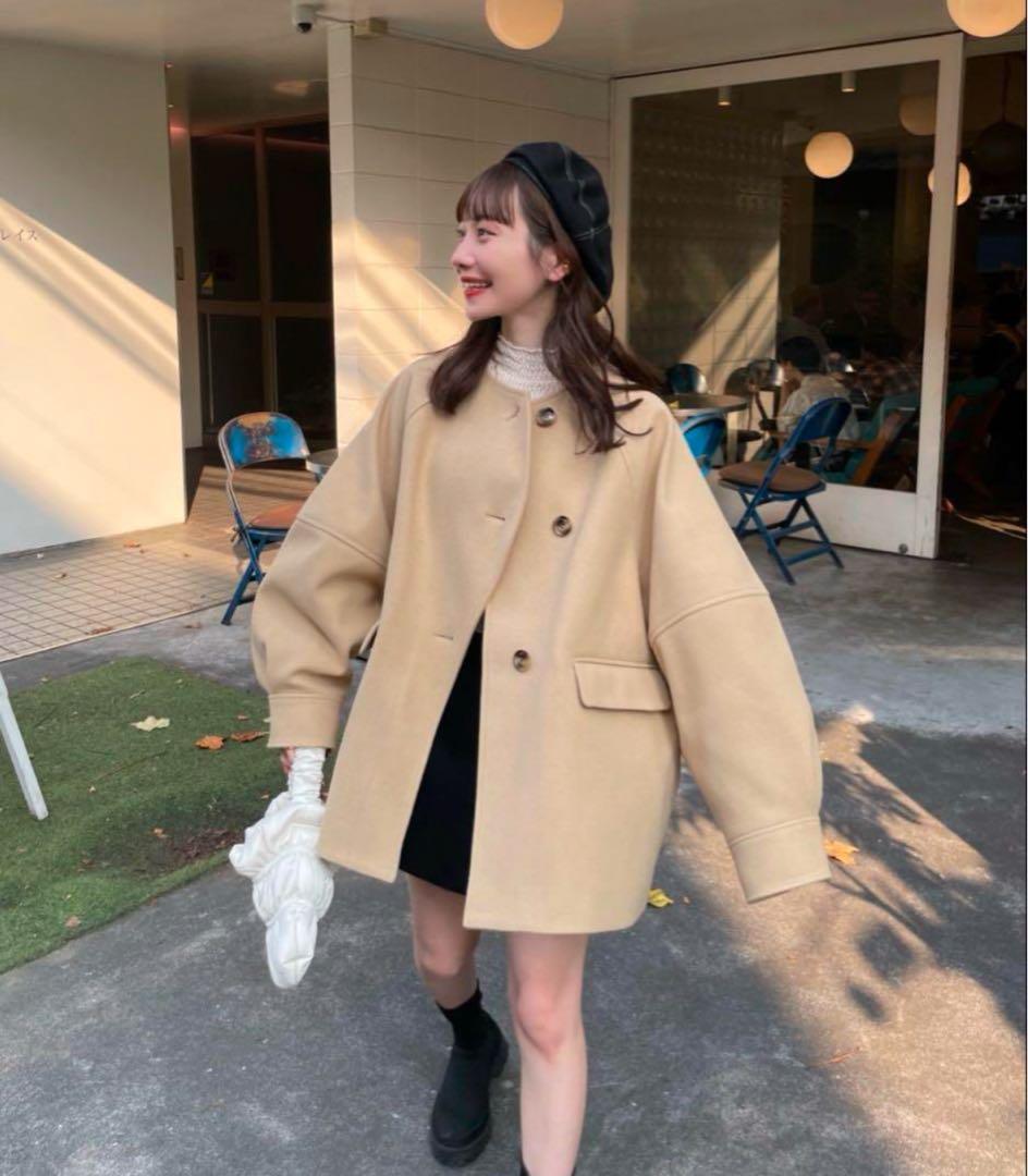 hinari ウェーブデザインミドルコート【ベージュ・free】