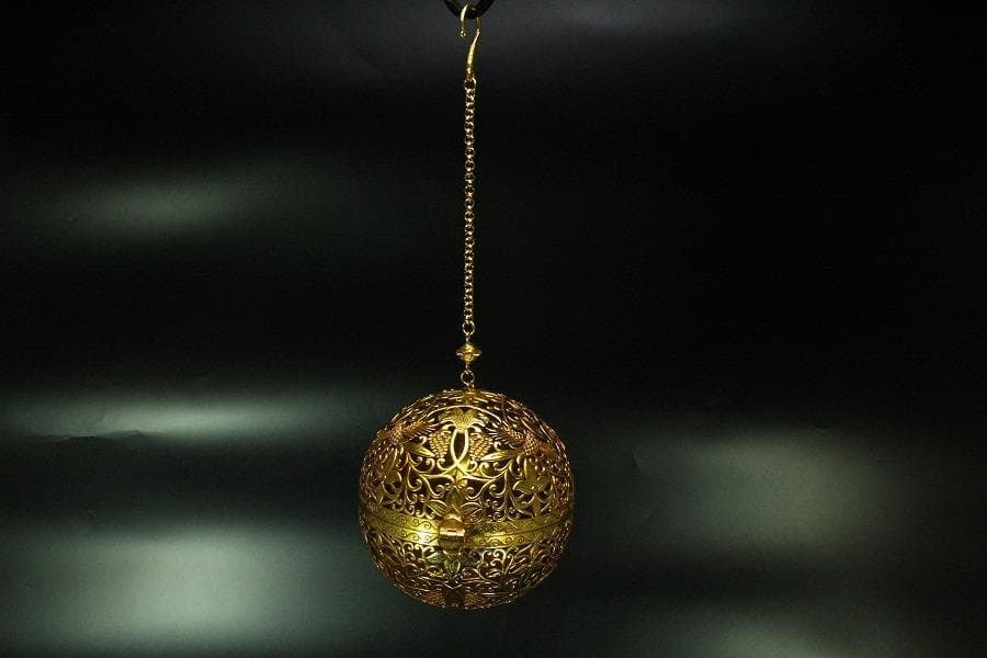 香道具 鍍金 纏枝蓮花 鳳紋透かし 吊り香炉 球香炉 唐物(K-