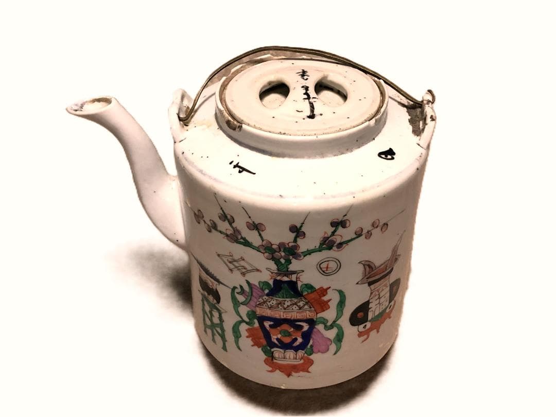 【 清朝水注 】　粉彩色絵　古玩封荘