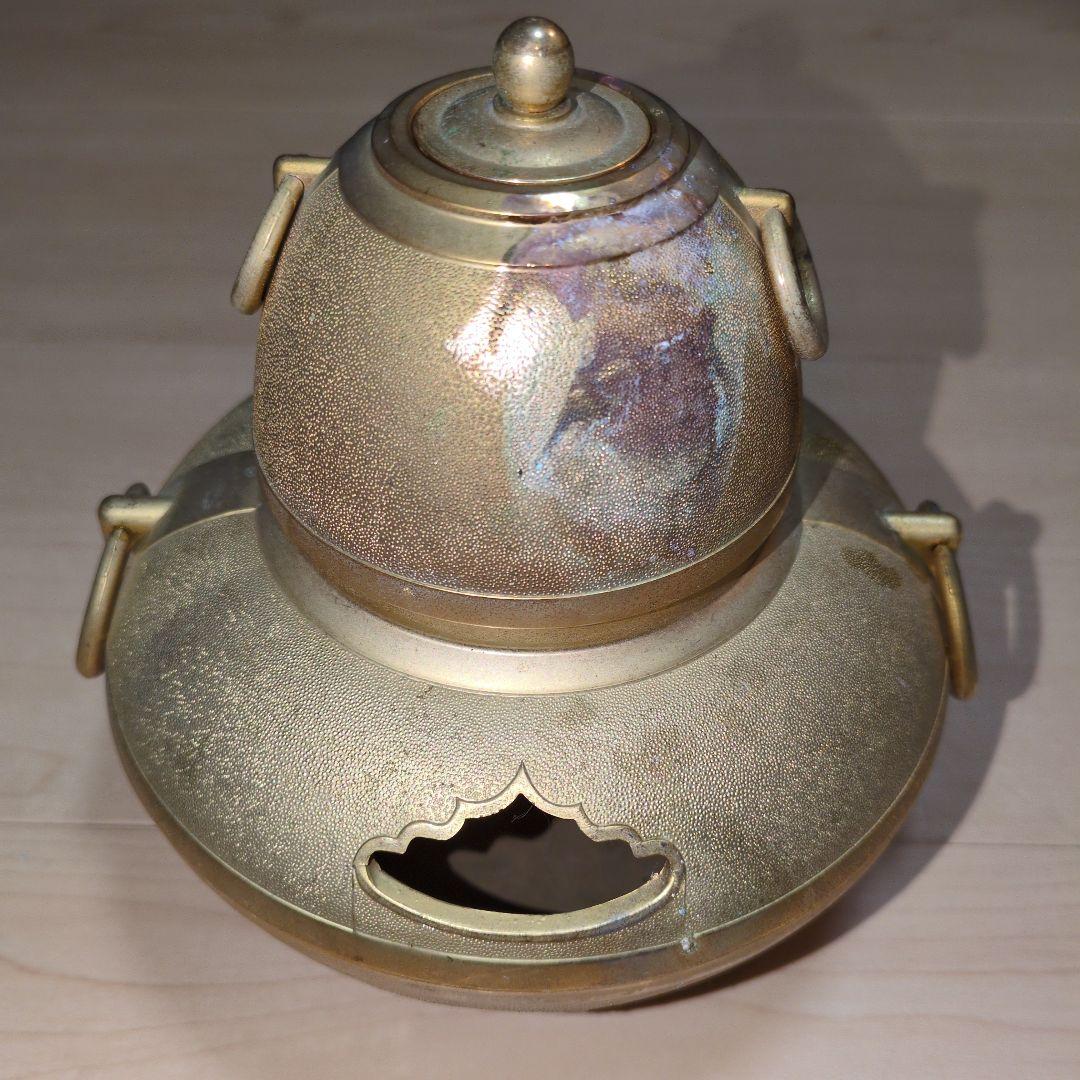 金色茶釜 香炉 置物 24KGP 金メッキ アンティーク 昭和レトロ 訳あり