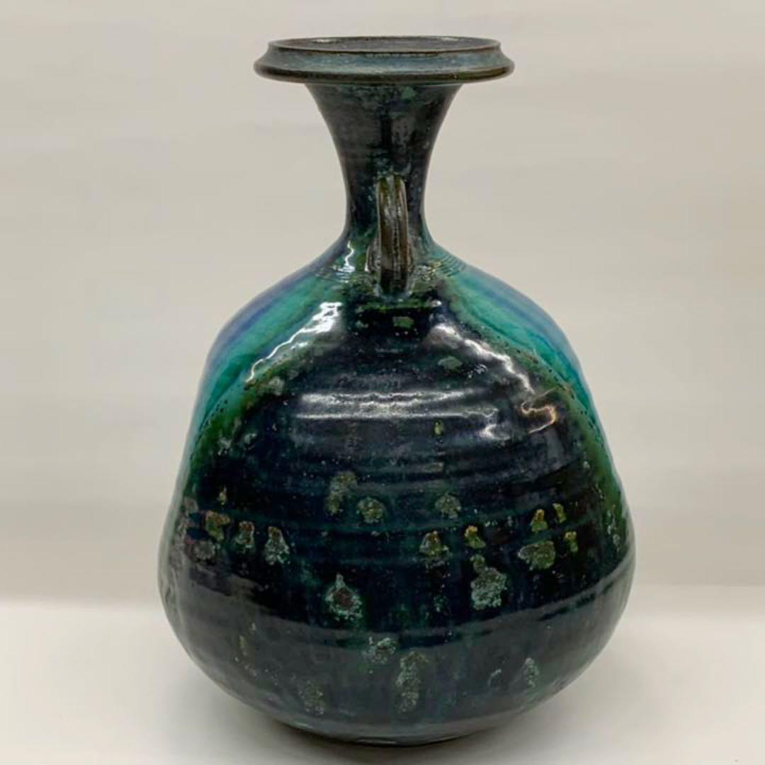 【花入れ15】青銅釉　加藤宇助　　高さ25㎝