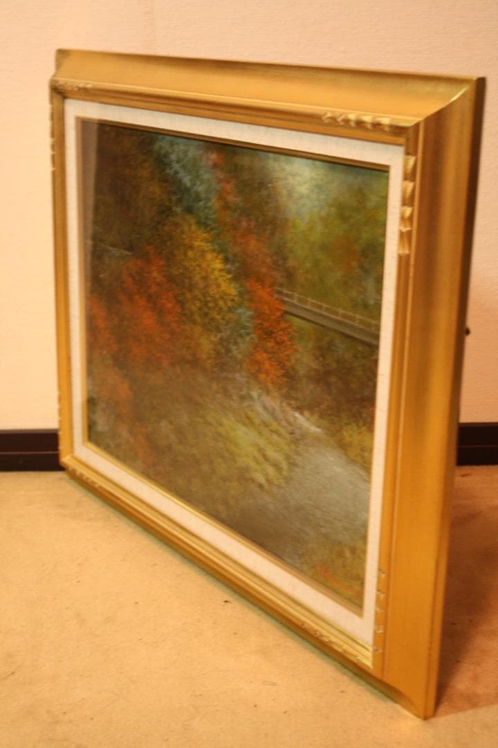 額縁付き日本田舎風景画 大きな油絵