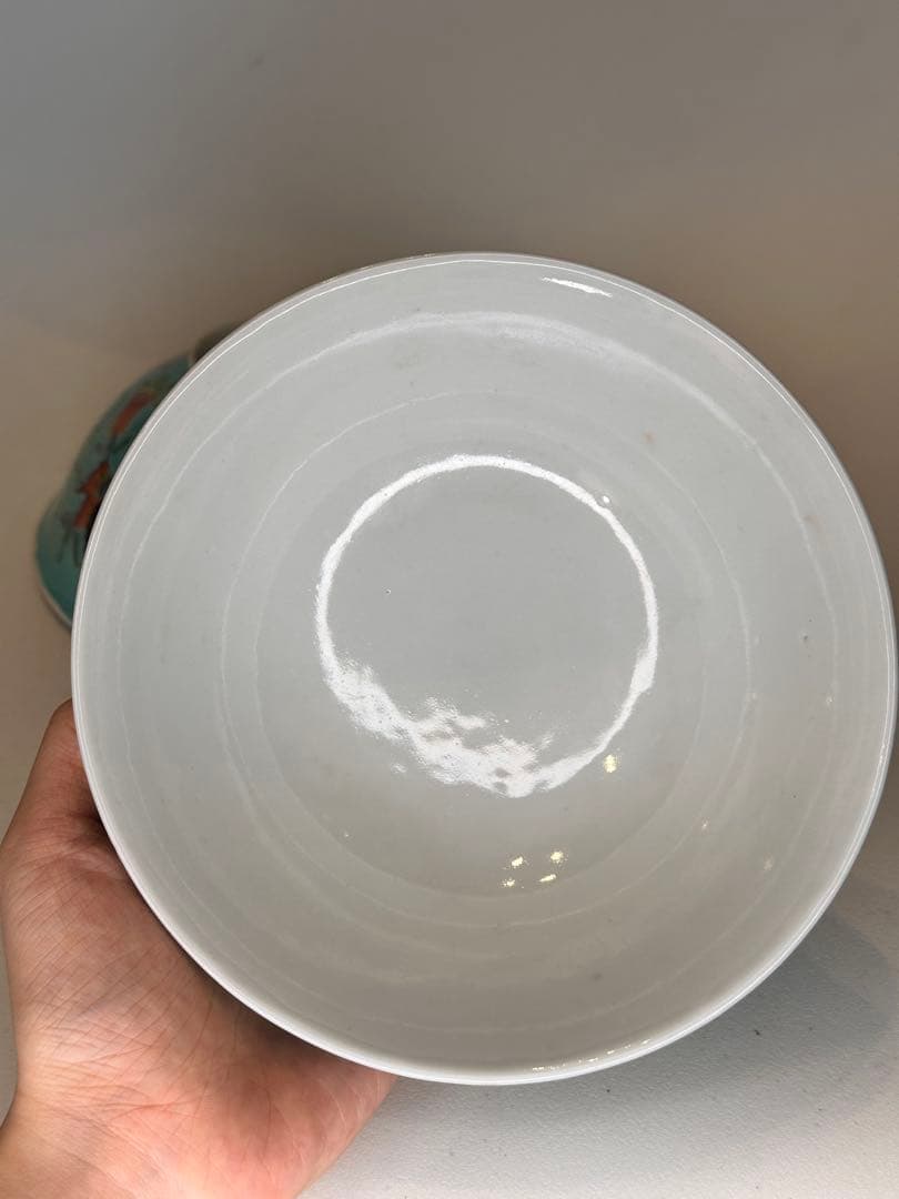 中国 清時代 大清光緒年製款 藍釉 蝶花文 彩絵 碗