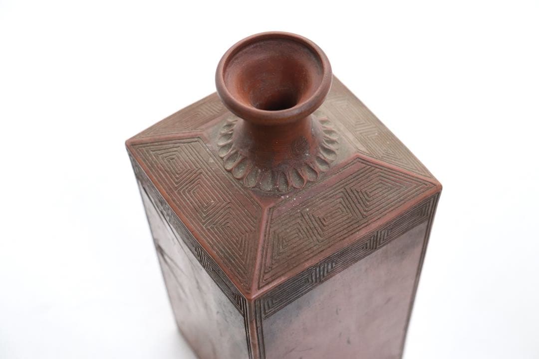 古備前焼　竹紋角瓶　アンティーク　送料込み250825