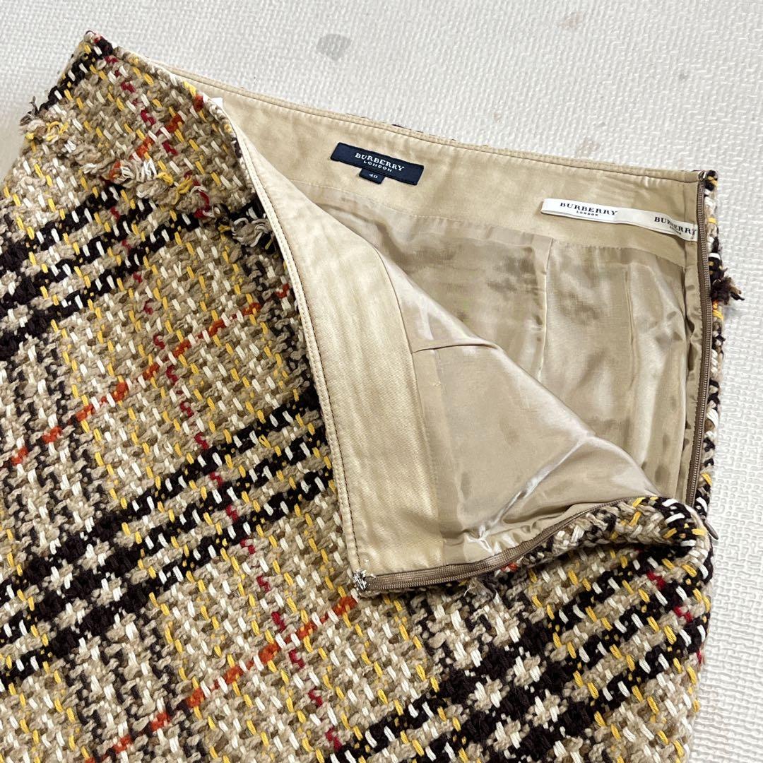 BURBERRY LONDON ツイード　スカート　フリンジ　カシミヤ混　40