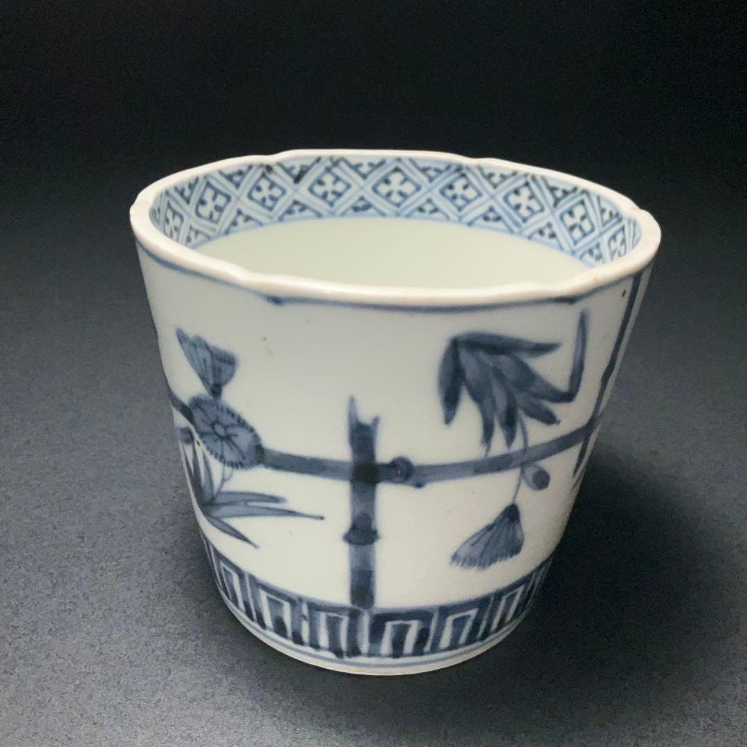 伊万里染付撫子文蕎麦猪口　骨董　古伊万里　6R1240w2ダB