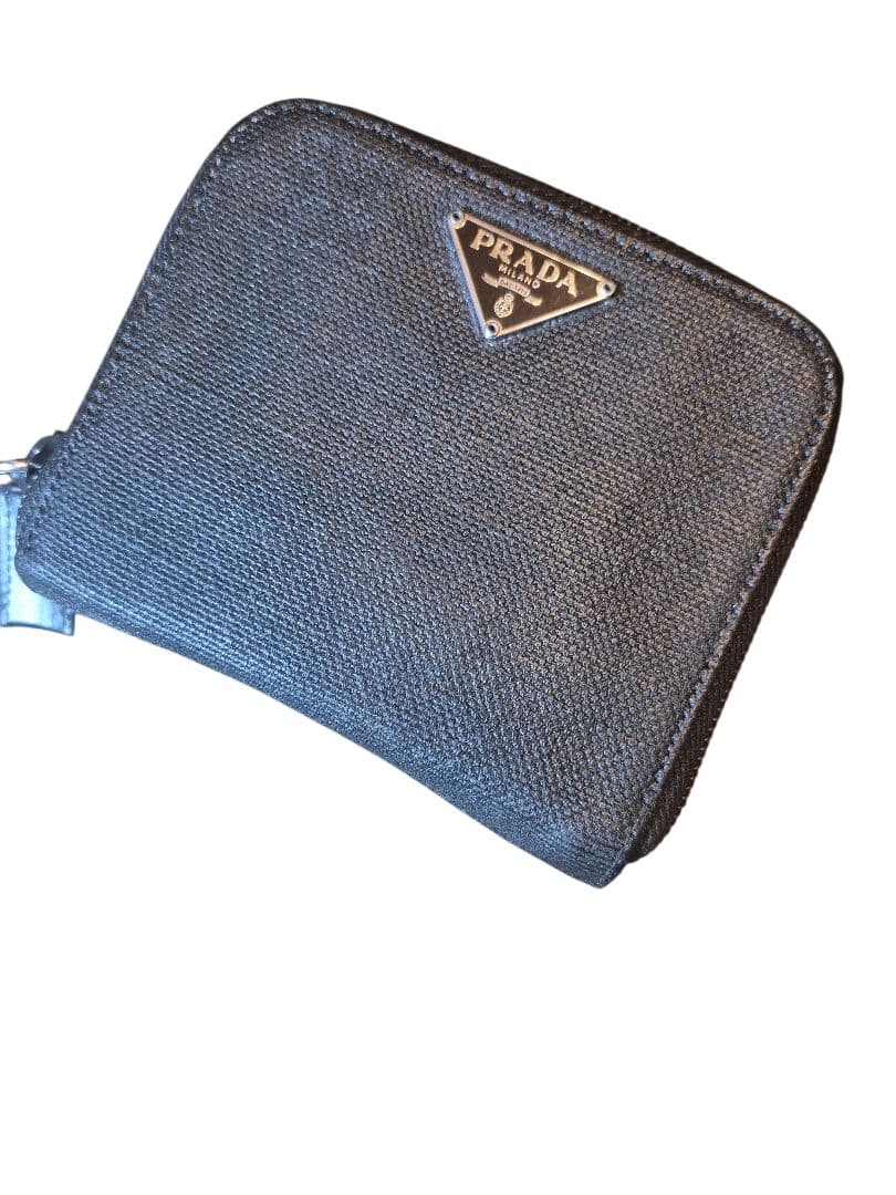 PRADA プラダ 二つ折り財布 三角プレート キャンパスレザー