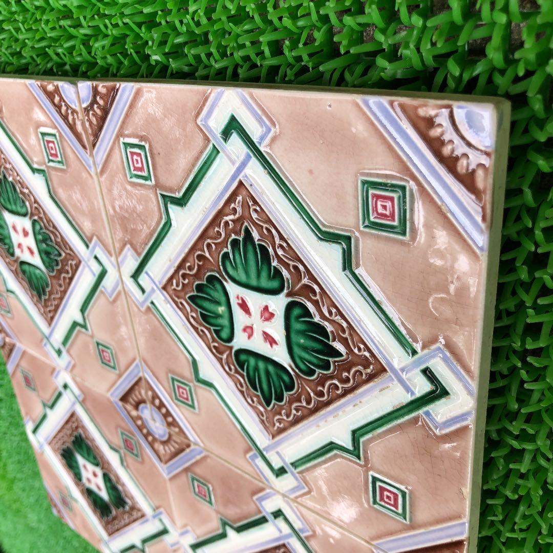 日本製アンティークマジョリカタイル②4枚セット・プラナカンタイル