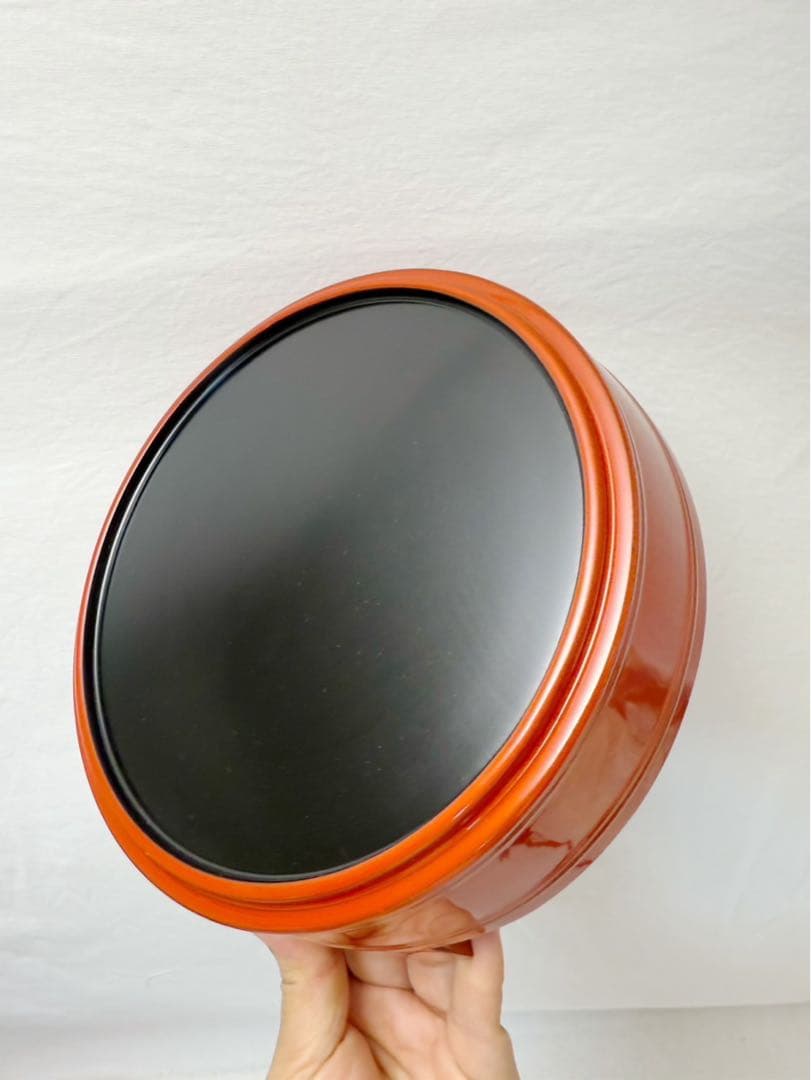 未使用 茶道具 漆専堂造 木製朱塗 桶形二段重 内黒 木工芸 共箱