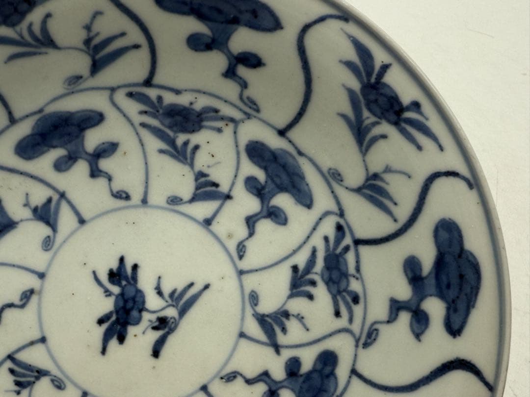 中国　清時代　染付　花卉紋皿　新渡　送料込み251020