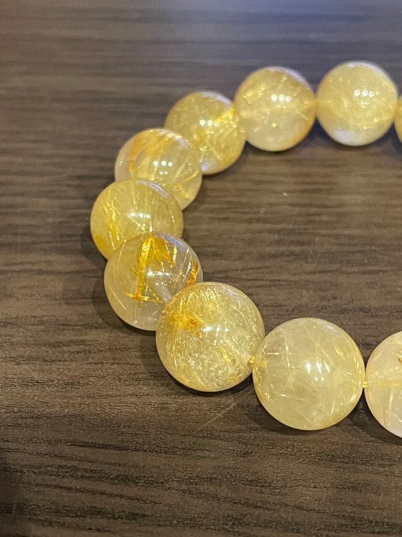 ゴールドタイチンルチルブレスレット 14ミリ 大玉