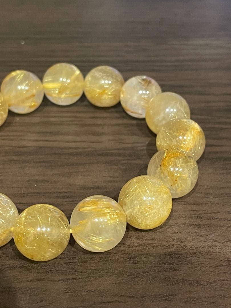 ゴールドタイチンルチルブレスレット 14ミリ 大玉