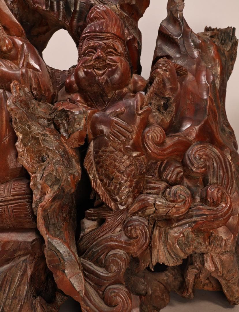 BK238 木彫 恵比寿像 大黒像 東洋彫刻 仏教美術 置物 床飾り オブジェ