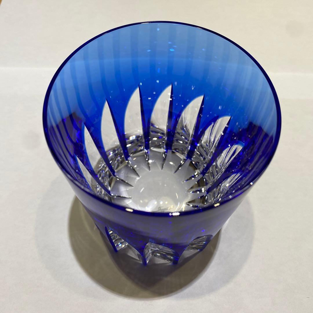 希少 未使用HOYA保谷佐々木文夫デザイン 青色被せクリスタル切子