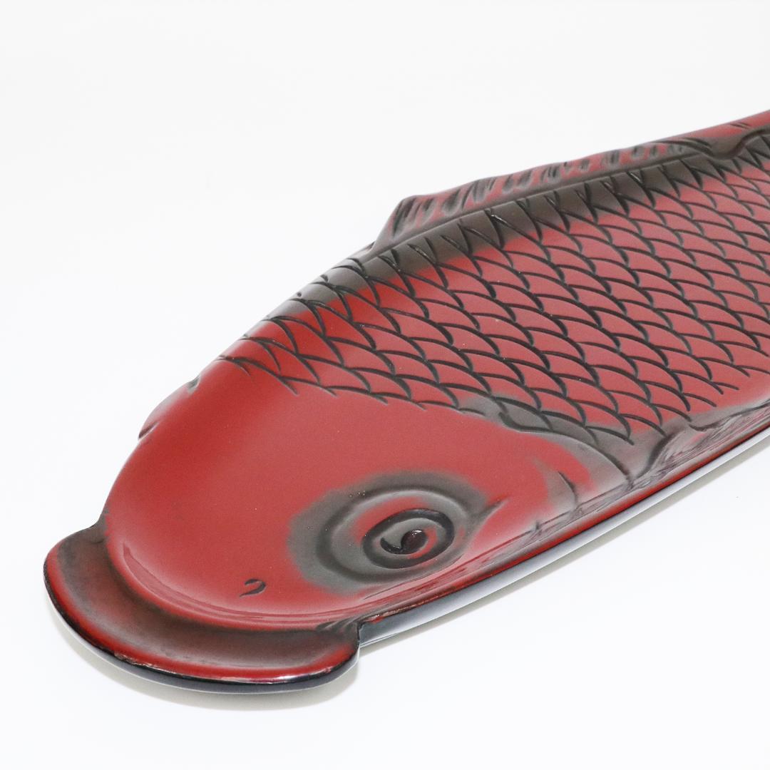 煎茶道具 朱漆 鯉型 大煎茶盆 横幅 57cm