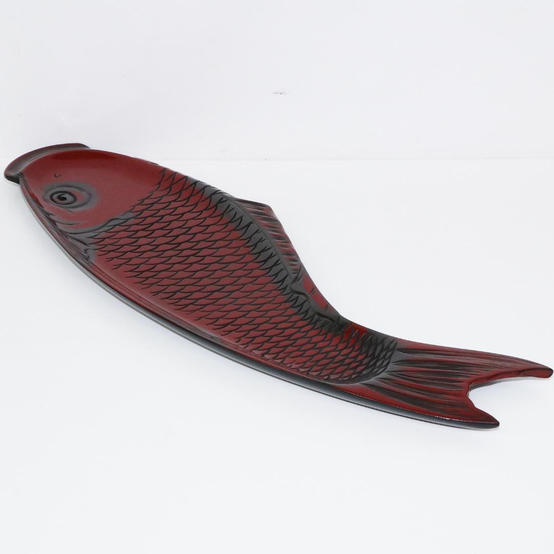 煎茶道具 朱漆 鯉型 大煎茶盆 横幅 57cm