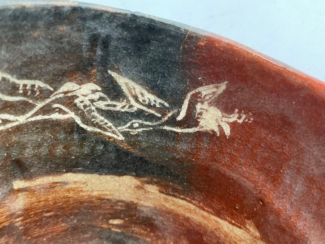 陶芸家 十二代 樂吉左衛門 弘入 鶴之画 赤筒茶碗