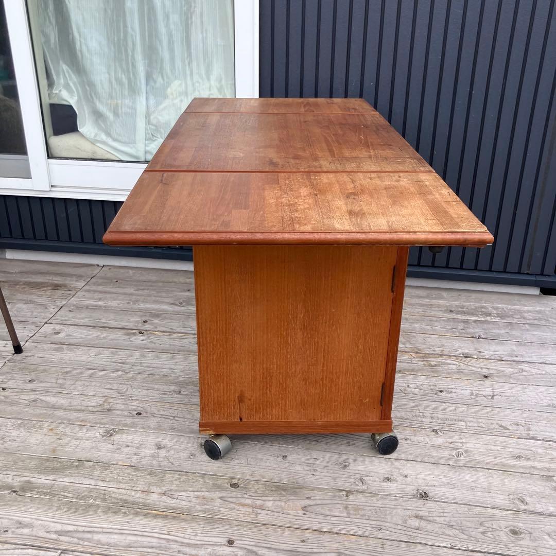 北欧レトロ 木製 バタフライテーブル ダイニングテーブル キャスター付き