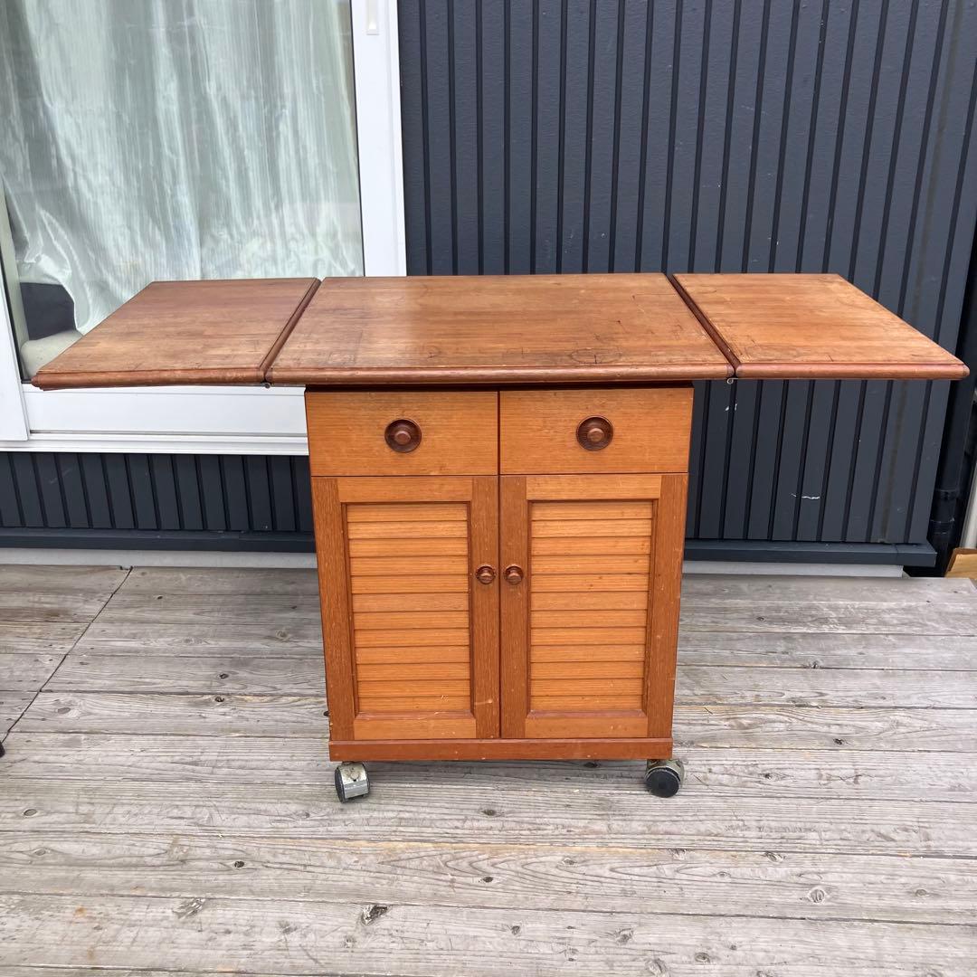 北欧レトロ 木製 バタフライテーブル ダイニングテーブル キャスター付き