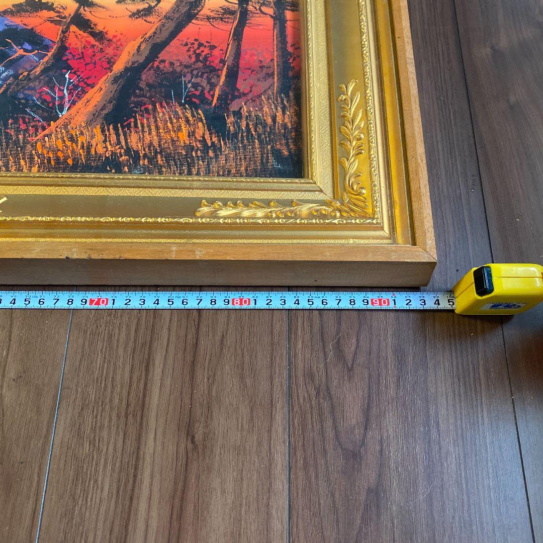 アンティーク木製 横長 大型額縁 高級感あり表面ガラスあり 油絵込み