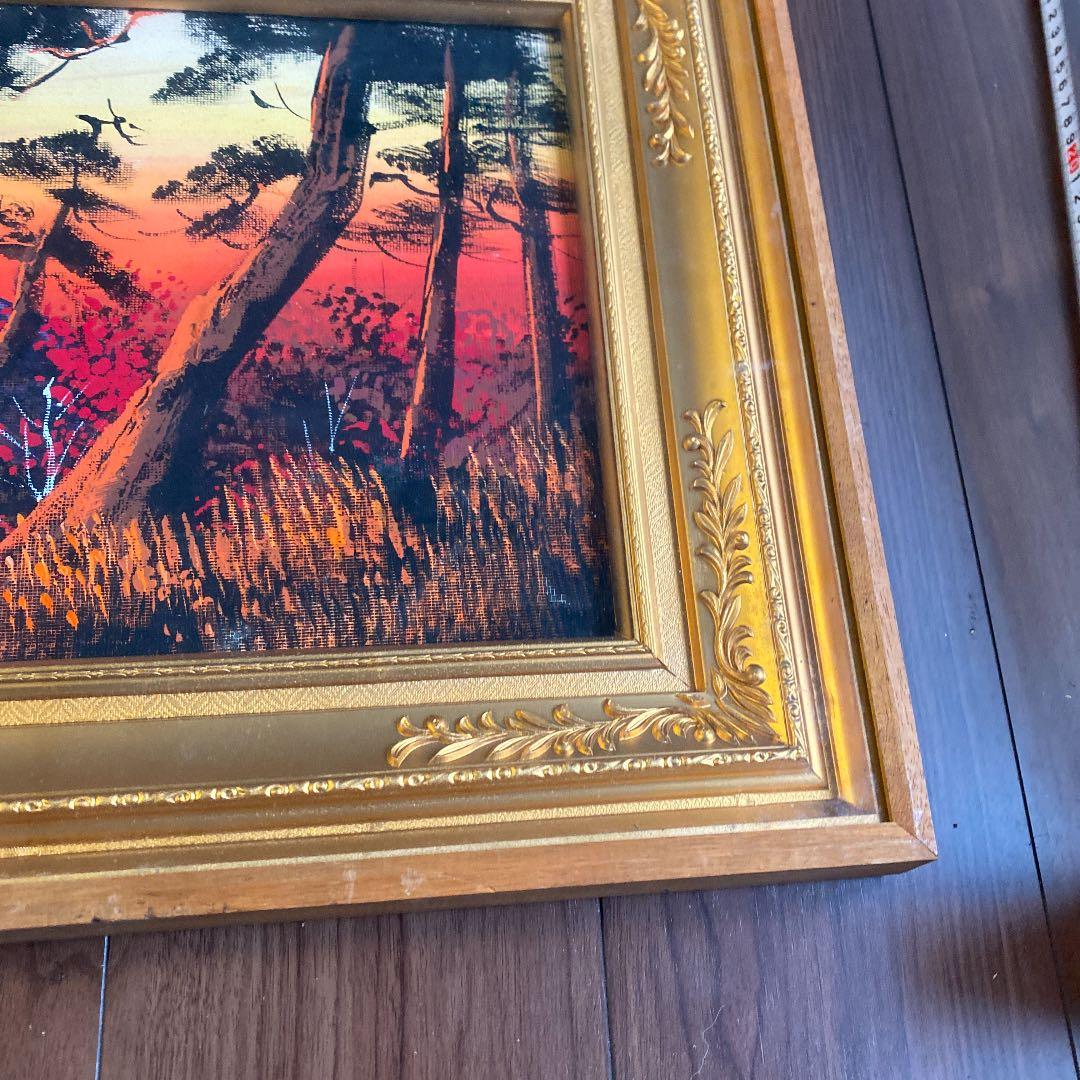 アンティーク木製 横長 大型額縁 高級感あり表面ガラスあり 油絵込み