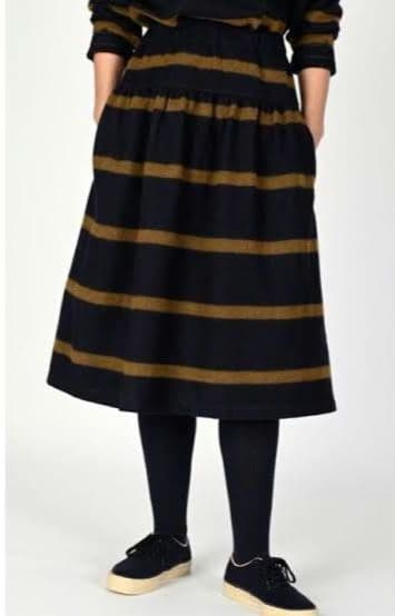45R ☆フロート縮縦のセイルボーダーフレアースカート/ネイビー×ブラウン♪